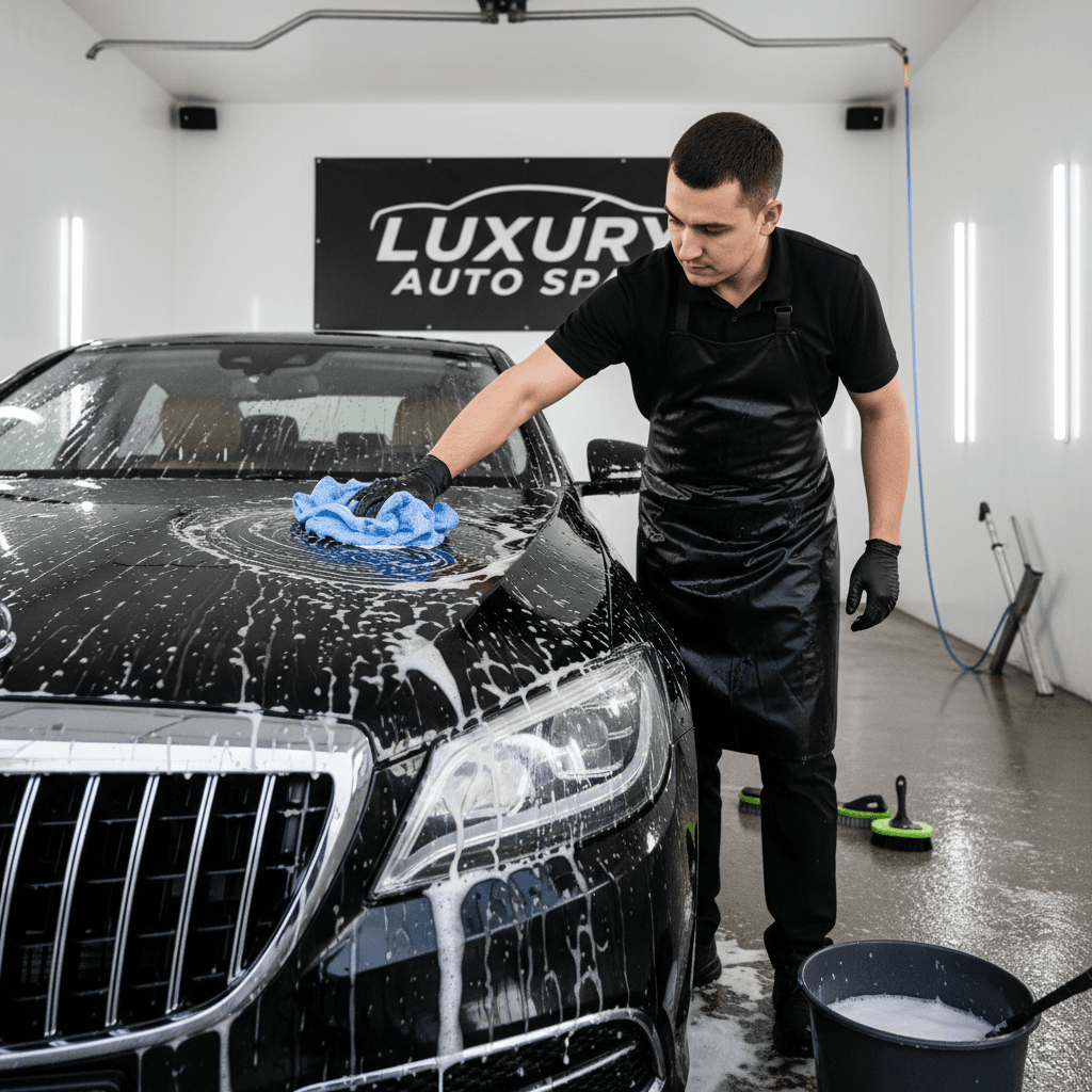 Hand washing car exterior